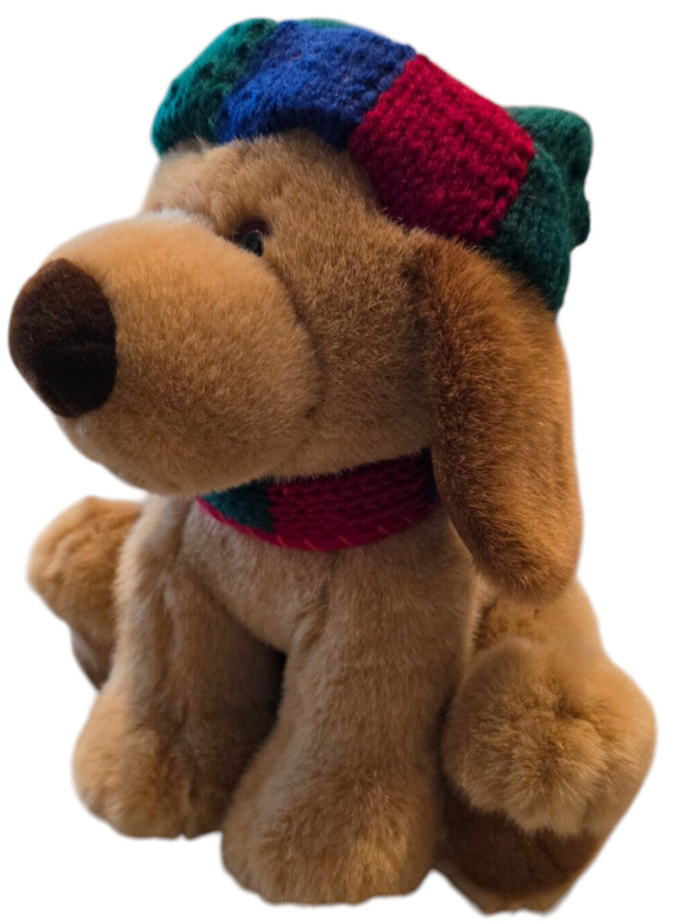 Vintage Gund Plush Stuffed Animal Dog Christmas Scarf Beige Brown RARE